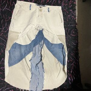 Beige and Blue Patchwork Skirt